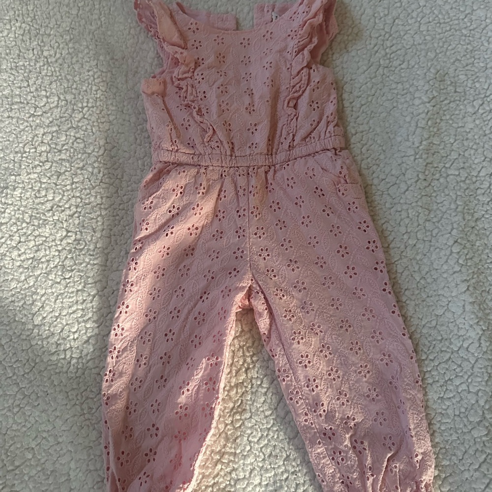 Janie and Jack Pink Eyelet Romper with Tapered Legs